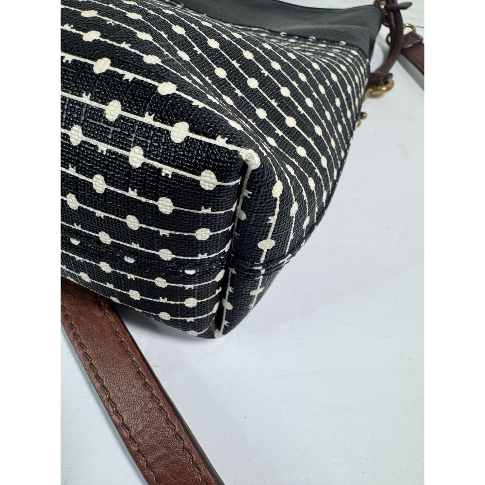 Fossil Crossbody Bag Fiona Coated Canvas And Leather Black & White Polka Dot - Picture 17 of 17